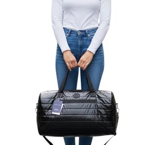 Adrienne Vittadini Black Quilted Nylon Duffle Travel Overnight Bag